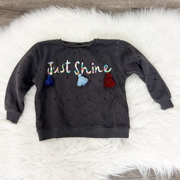 Zara Baby 18-24M Just Shine Gray Polka Dot 3D Tassel Sweatshirt Pullover - Picture 1 of 6